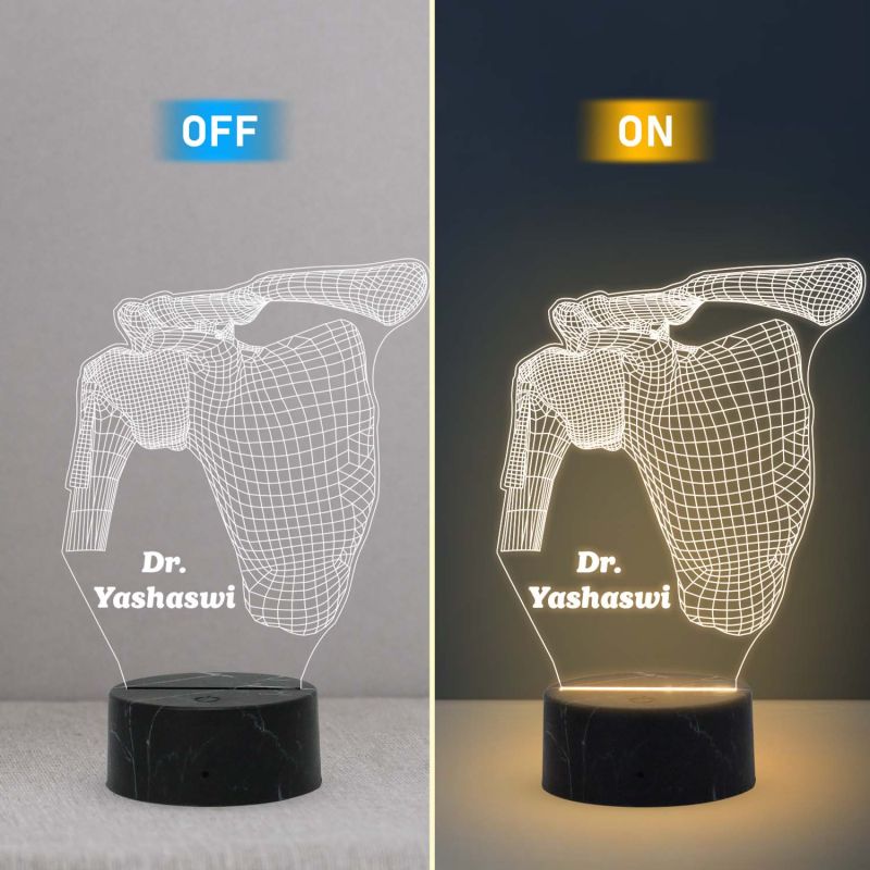 Personalized 3D Illusion Shoulder Joint LED Lamp Gift for Orthopedic Surgeon Medical Decor Light with Warm White Light Thankyou Gift for Doctor